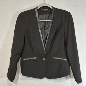 Zac & Rachel Black Blazer jacket Womens‎ 10 Faux Leather Trim Dark Academia Work